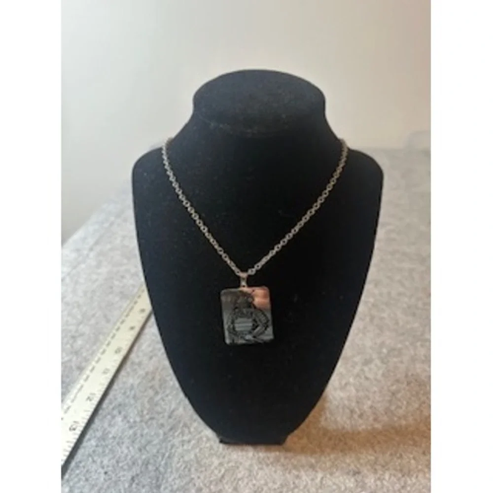 Samurai Warrior Engraved Dog Tag Pendant Necklace Silver Tone 24 Inch Chain